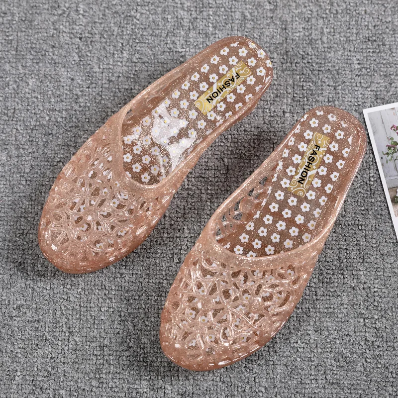 PUPUDA Women Slippers Protective Baotou Crystal Bottom Breathable Cool Jelly Shoes Ladies Summer Wedges Slippers Women Sandals