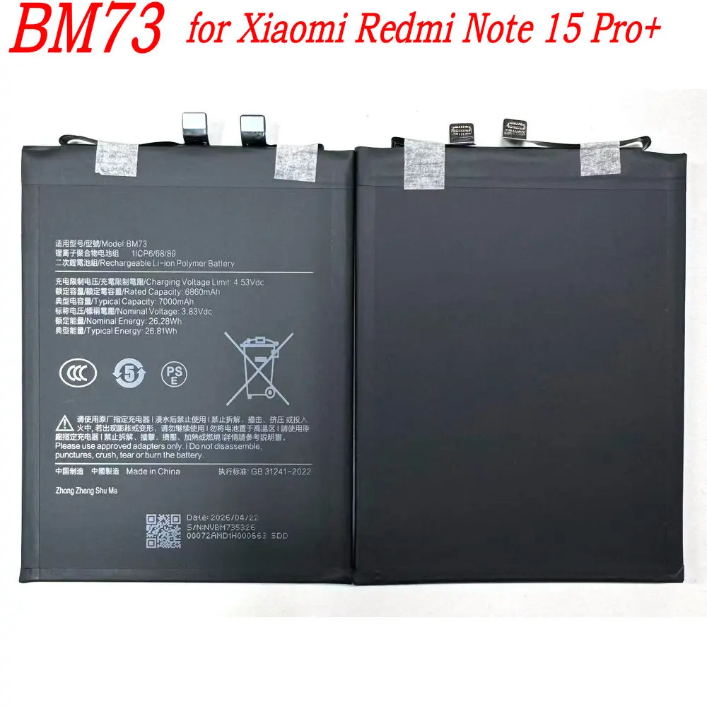 New BM73 High Capacity Replacement Battery for Xiaomi Redmi Note 15Pro+ Mobile Phone