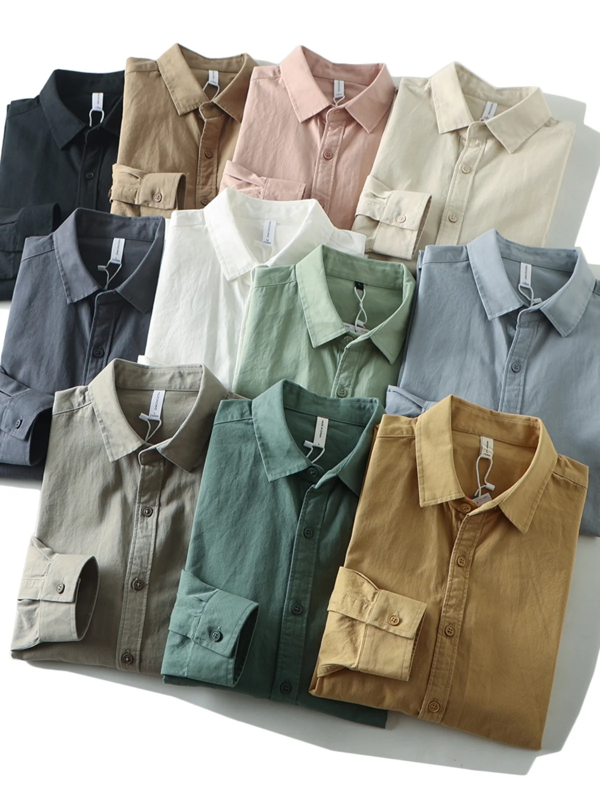 

Heavyweight Pure Cotton Long Sve Men's Busin Casual irt Color Simple Commute Versatile Comfortable Skin Feel