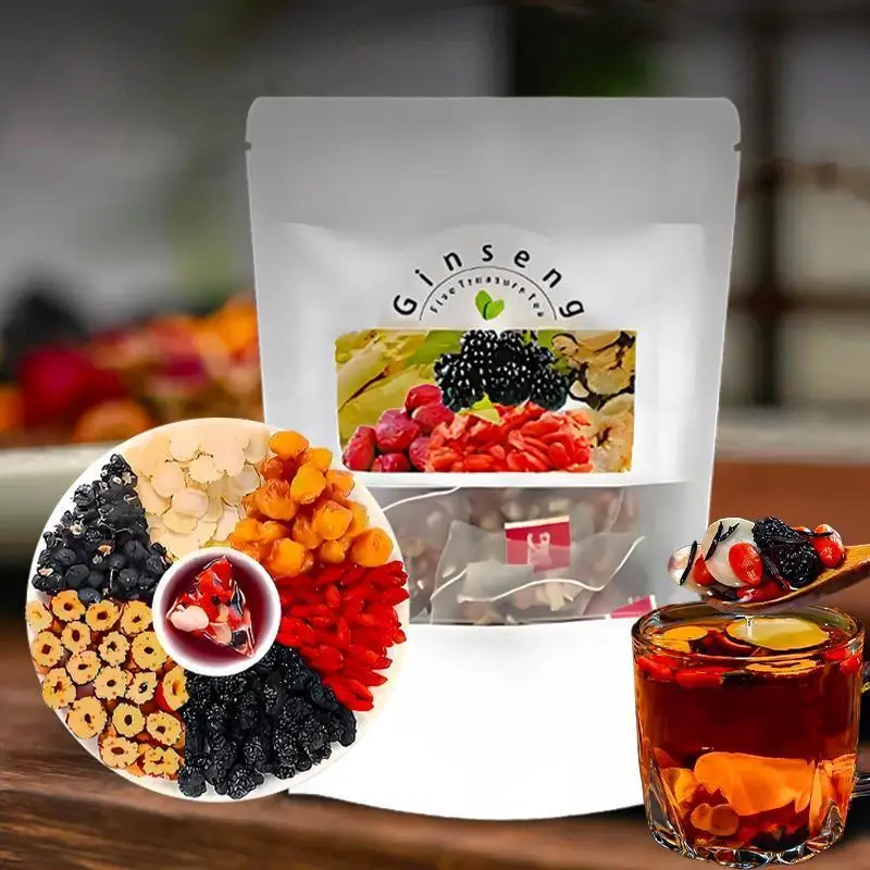 Ginseng Five Treasure Tea Natural Energy Boost Immune Support Herbal Wellness Traditional Organic Blend Tea Daily Vitality