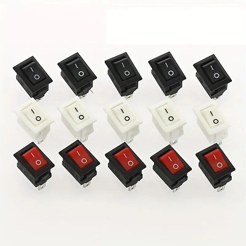 15pcs Mini Rocker Switch SPST Black and Red Snap in Switches Button AC 250V 3A / 125V 6A 2 Pin I/O 10*15mm On-off Switch Rocker