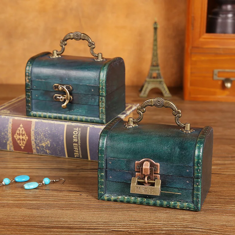 New Retro Storage Wooden Box Necklace Earrings Jewelry Password Lock Hand Storage Box Lock Box