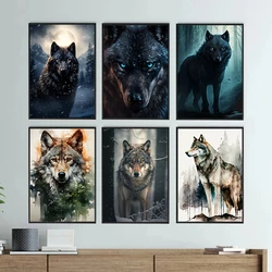 Black Wolf Painting Canvas Poster Wild Animals Predator Wall Art Pictures for Living Room Bedroom Bar Modern Home Decor Gift