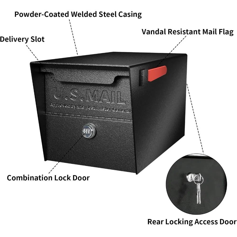 

Locking Mailbox, Curbside Security Mailbox with Combination Lock, Post Mount Lockable Mailbox with Reflective Numbers