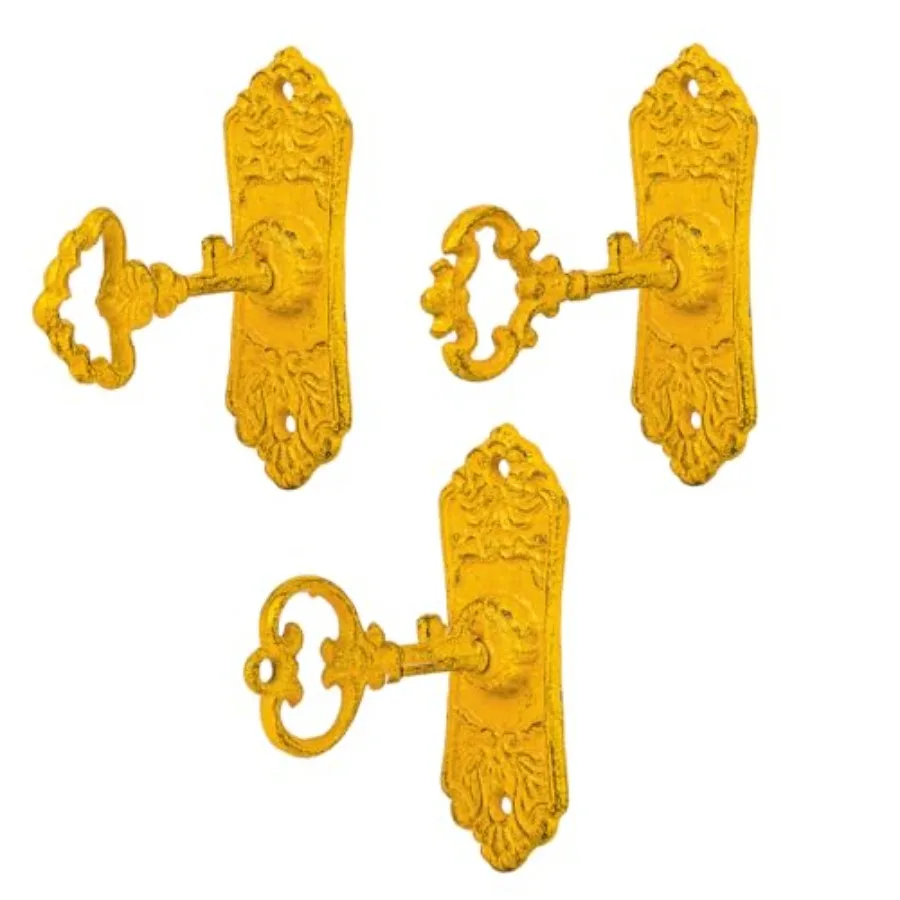 

3Pcs Vintage Cast Iron Coat HooksHeavy Duty Skeleton Key-Shaped Wall Hooks Ornate Decorative Hanger for Coats Hats Bags - Rusti