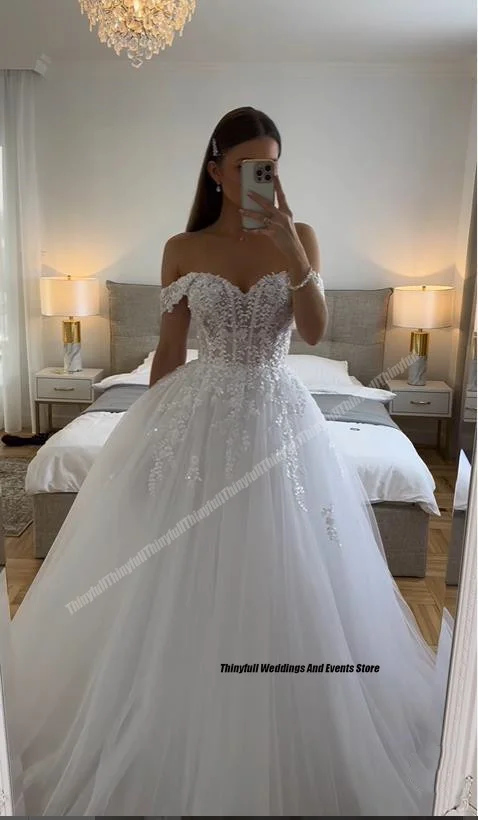 Thinyfull-Robe de mariée A-ligne pour les patients chérie, appliques en tulle, robe de soirée de mariage élégante, longue, personnalisée