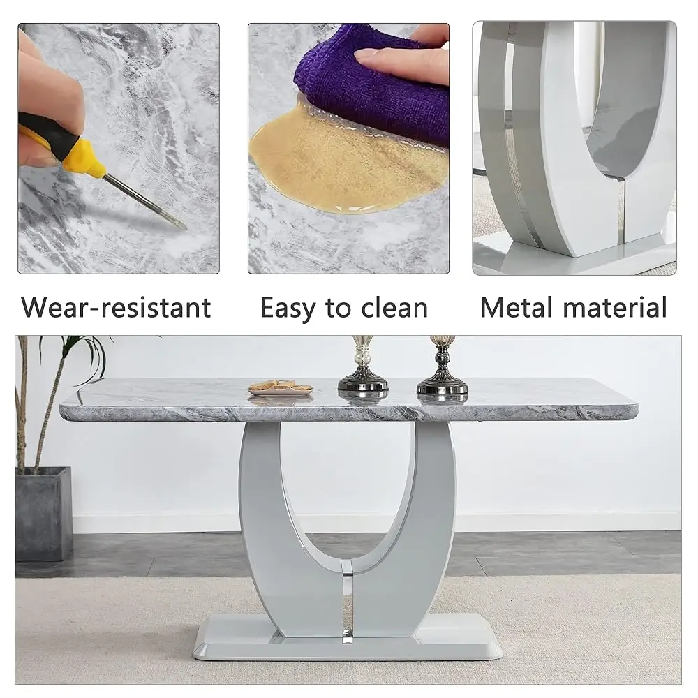 Modern Dining Set Table And 4 Chairs,Bla Faux Marble Kitchen Table Chairs Set Of 4,Dining Room Table Set And 4 Pu Leather