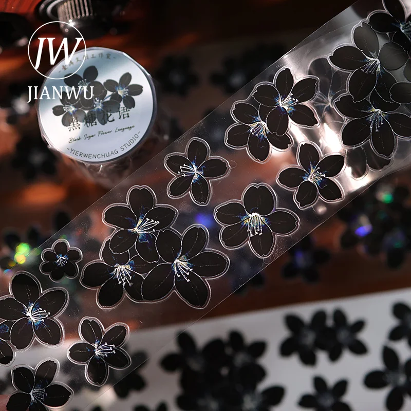 JIANWU 50mm*5m Vintage Black Dark Flower Landscape Material Collage Scrapbooking PET Tape Creative DIY Journal Stationery