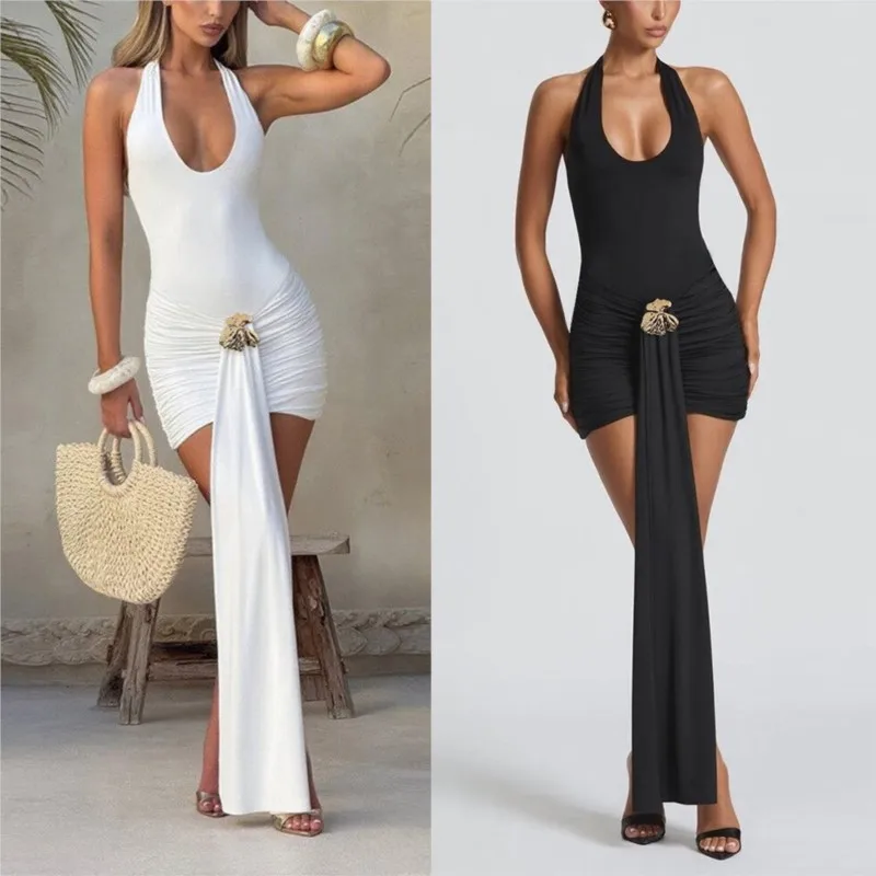 

Women's Dress New Sleeveless Slim Bodycon Dress Halter Mini 2026 Summer Dress V Neck Backless Sexy Party Fashionable Dresses