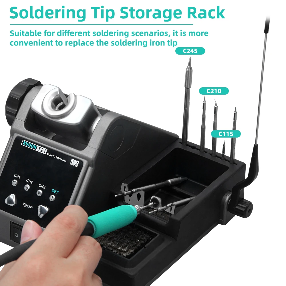 SUGON T21 Soldering Station Compatible Original Soldering Iron Tip 210/245/115 Handle Control Temperature Welding Rework Station