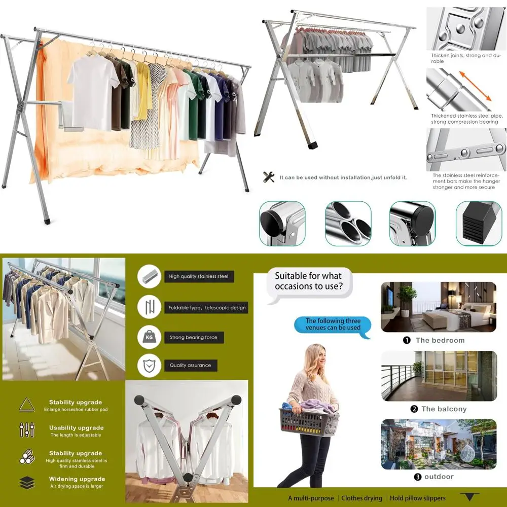 

Регулируемая вешалка для одежды из нержавеющей стали 94,5 дюйма - складная компактная сушилка для белья для подвешивания