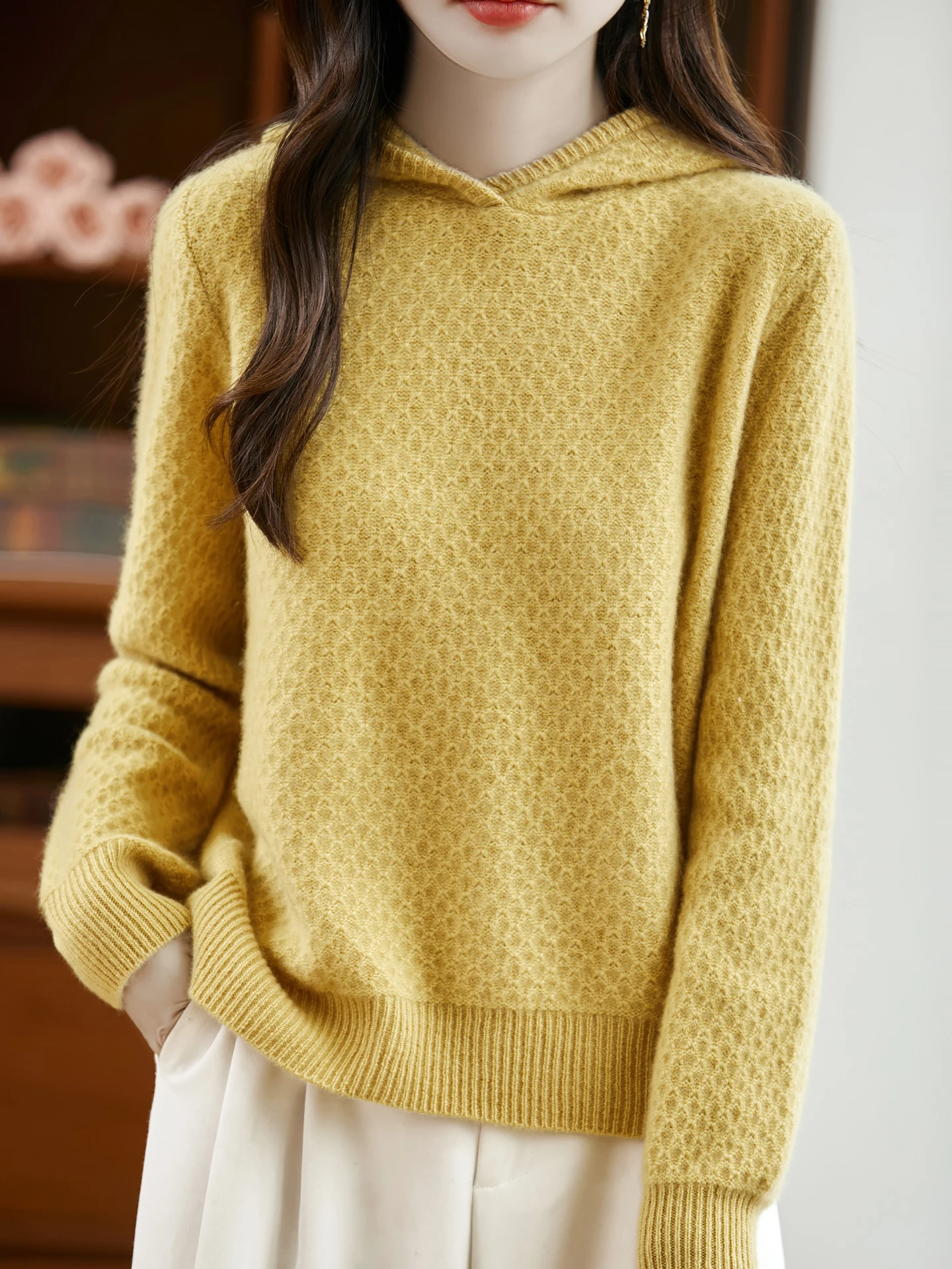 

Женская утепленная толстовка TLOML из 100% мериносовой шерсти с узором «соты», кашемировый трикотаж, осенне-зимняя, однотонная, повседневная, мягкая, теплая, удобная кофта