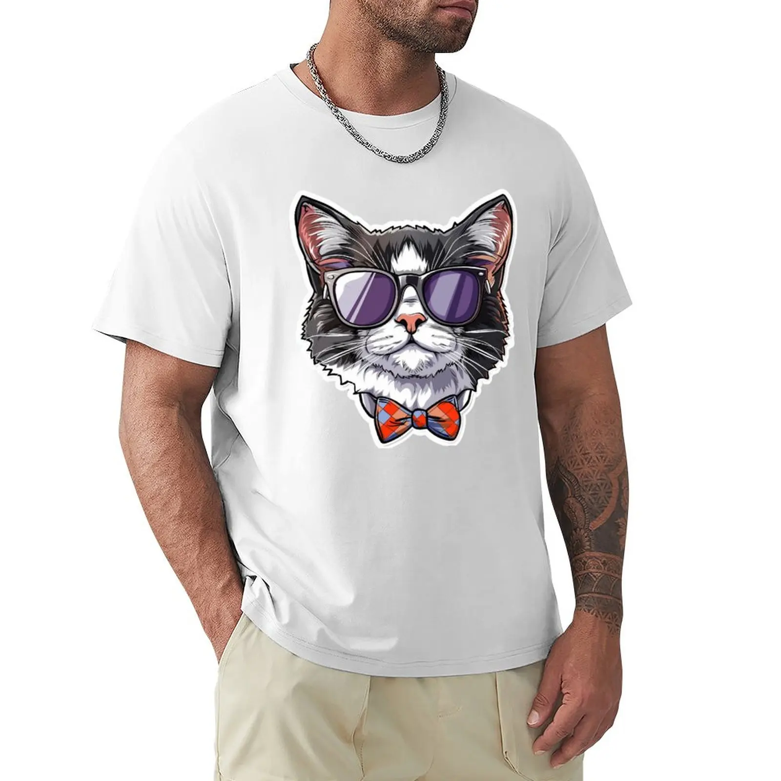 Payful Cat with Sunglasses and Bow Tie T-Shirt blacks boys animal print cute clothes men workout shirt