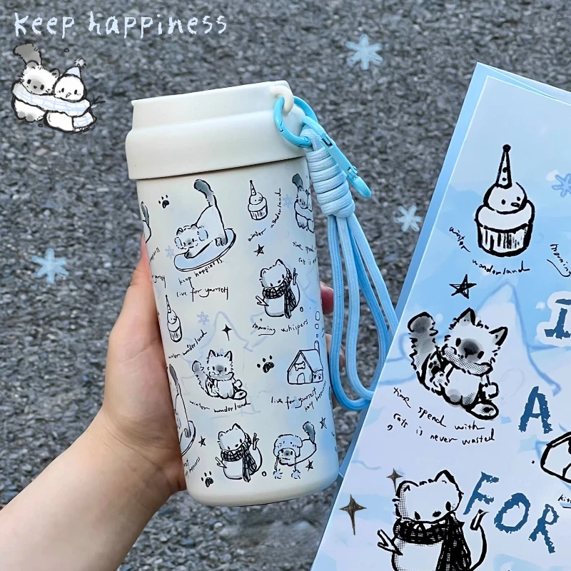 

Straw Flasks Lid Thermoses Teen Girls Coffee Student Kawaii Thermoses Take Away Cold Keeper Borraccia Termica Home Decor Items