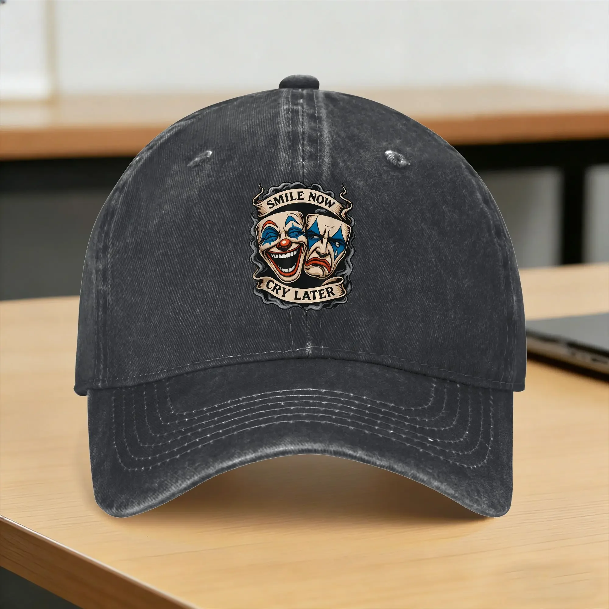 Smile Now Cry Later Mask Art Sun Baseball Cap Vintage Couple Women Washed Trucker Hat Sunscreen Print Outdoor Baseball Caps