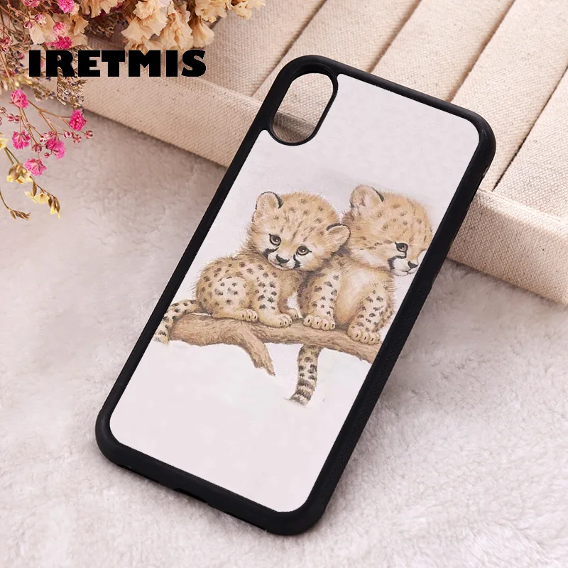 Iretmis Phone Cover Case For iPhone X XS Max XR 11 12 13 PRO MINI 14 15 16 Plus Rubber Silicone Baby Leopard