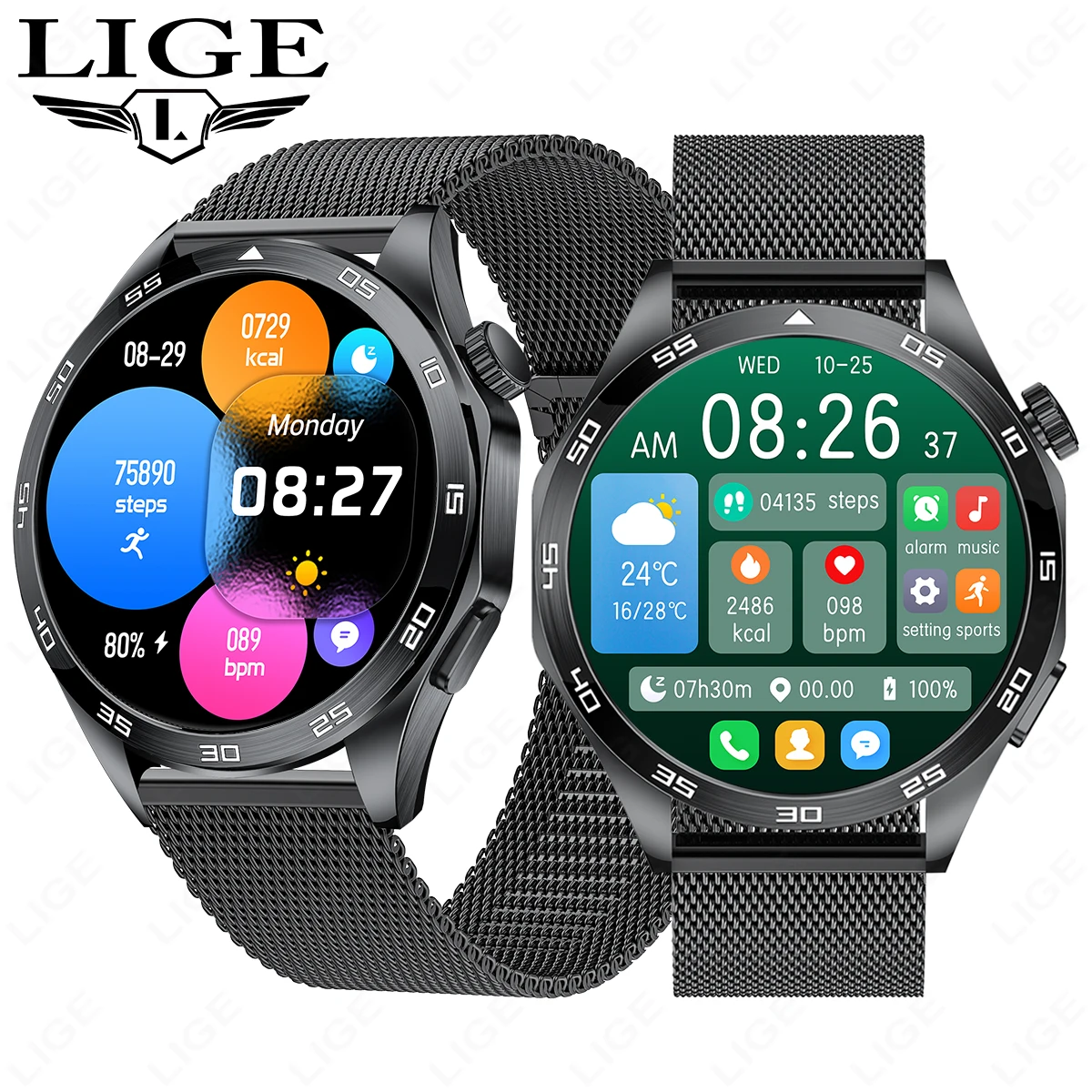 LIGE 2026 Smart Watch ECG Monitoring Health Sleep Sports Fitness Tracker Bluetooth Call Music Camera Control Men's Smartwatch