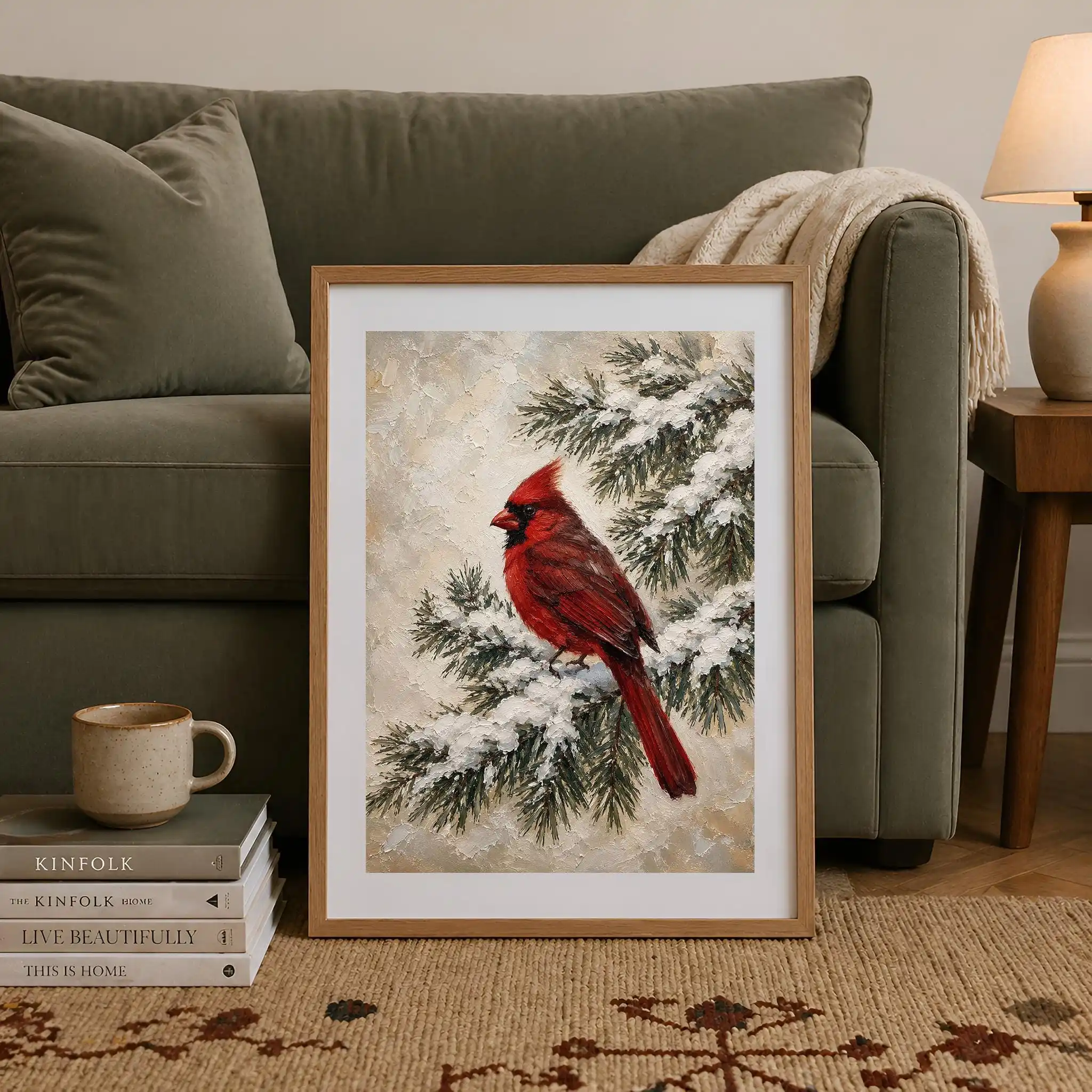 Vintage Winter Cardinal Wall Art Poster Christmas Poster - Unframed Red Bird Snowy Pine Canvas Poster for Living Room Decoration