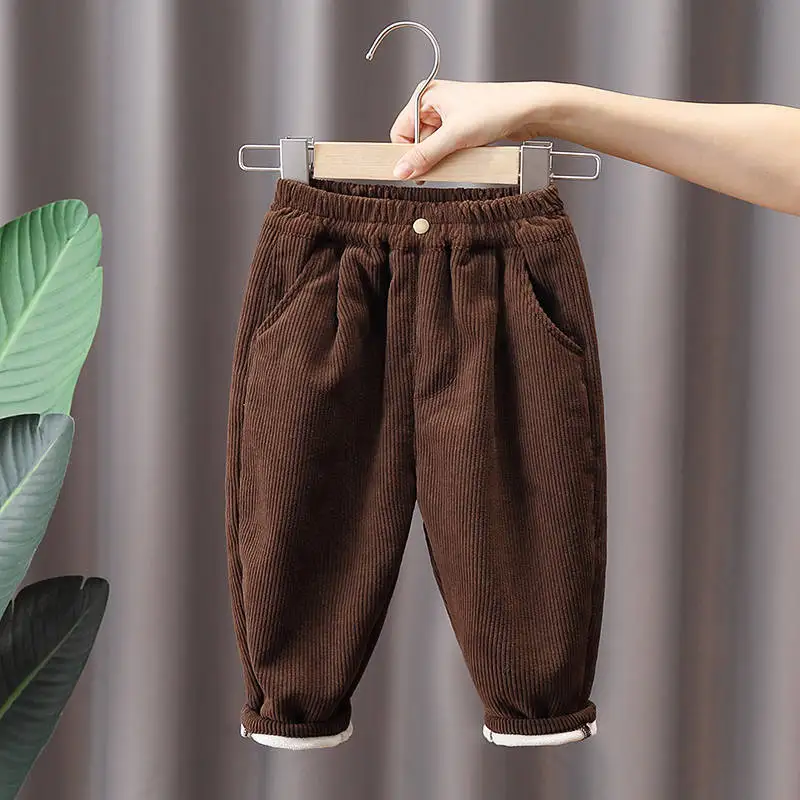 2024 New Boys Thick Corduroy Pants Winter Autumn Baby Kids Plus Velvet Warm Trousers Children Cotton Sport Pants for 1-6 Years