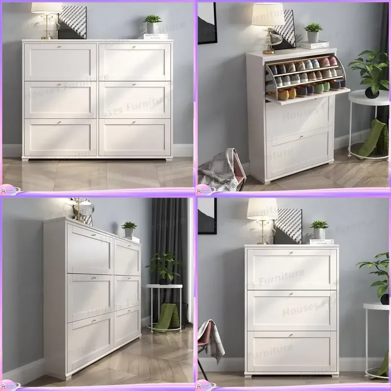 Light Luxury Flip Shoe Cabinet Solid Wood Ultra Thin Adjustable Baffle Entrance Shoe Changing Stool Modern Simple Shelf