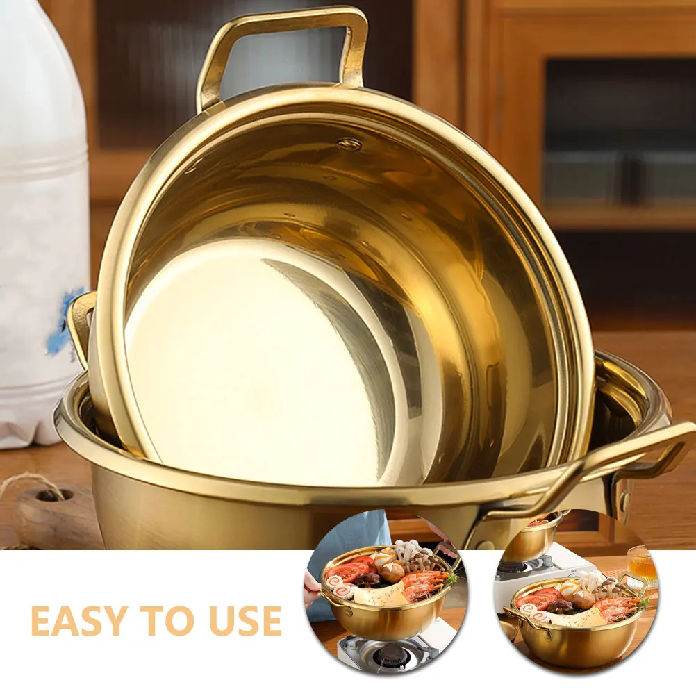 

Stainless Steel Soup Pot Small Ramen Cooking Utensils Korean Style Double Handles Stew Cookware