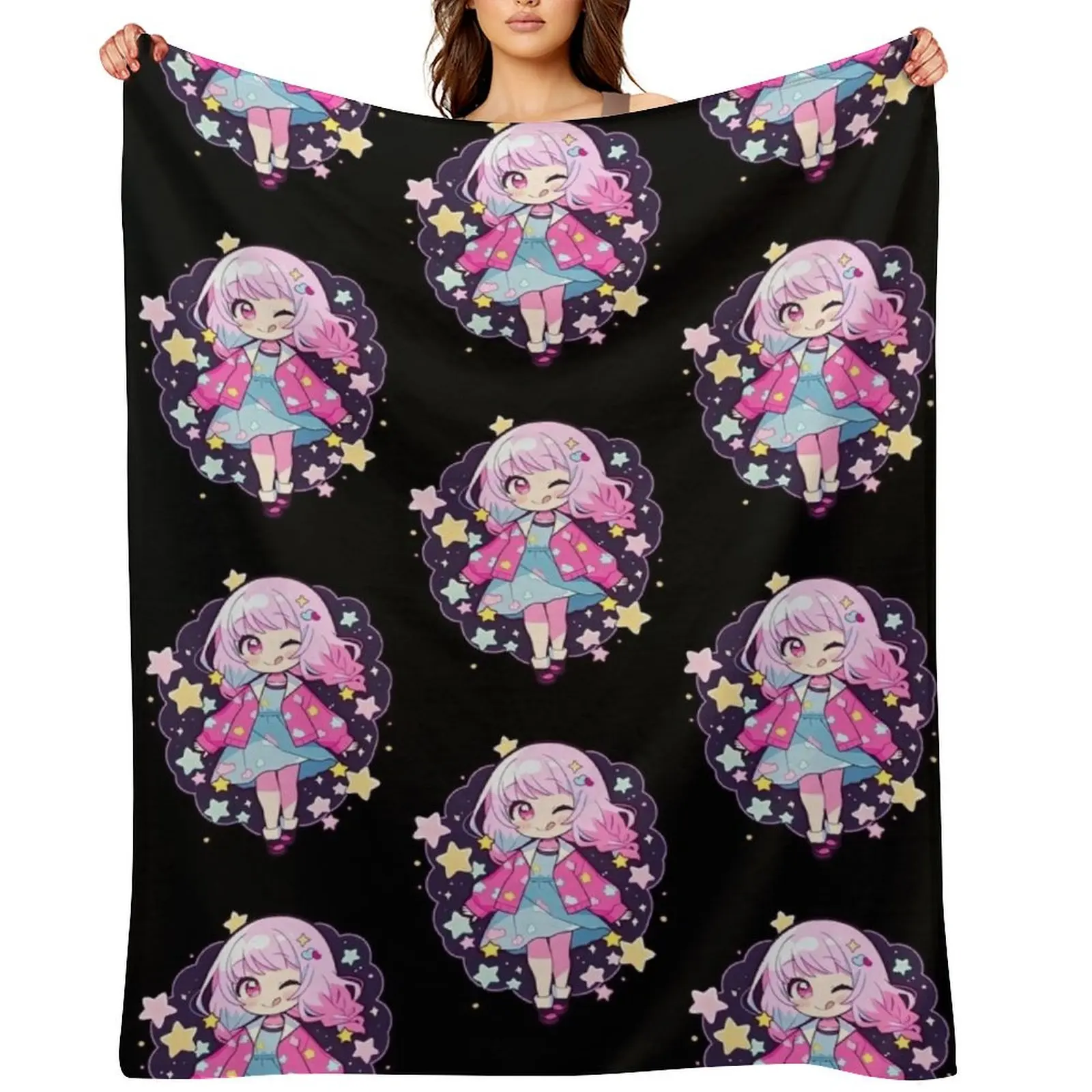 

Project Sekai Shirt Emu Otori Cute Stars Kawaii Chibi Throw Blanket sofa bed Blankets For Bed Plush Decorative Sofas Blankets