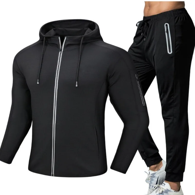 2-teiliges Trainings-Sport-Set für Herren, schnell trocknende Jacke und Hose, Fitness-Outfit mit Kapuze für aktive Kleidung – Detail 11
