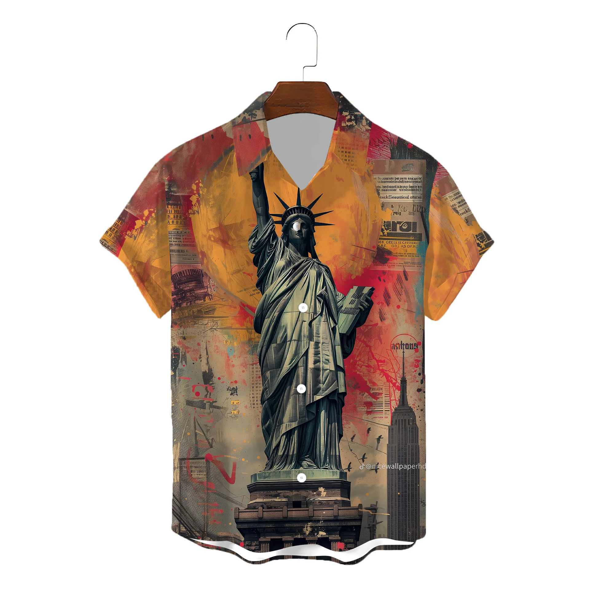 Summer Hawaii beach man shirt America Lady Liberty printing Shirt Fashion Men's shirt Europe Retro style Button Lapel Tops