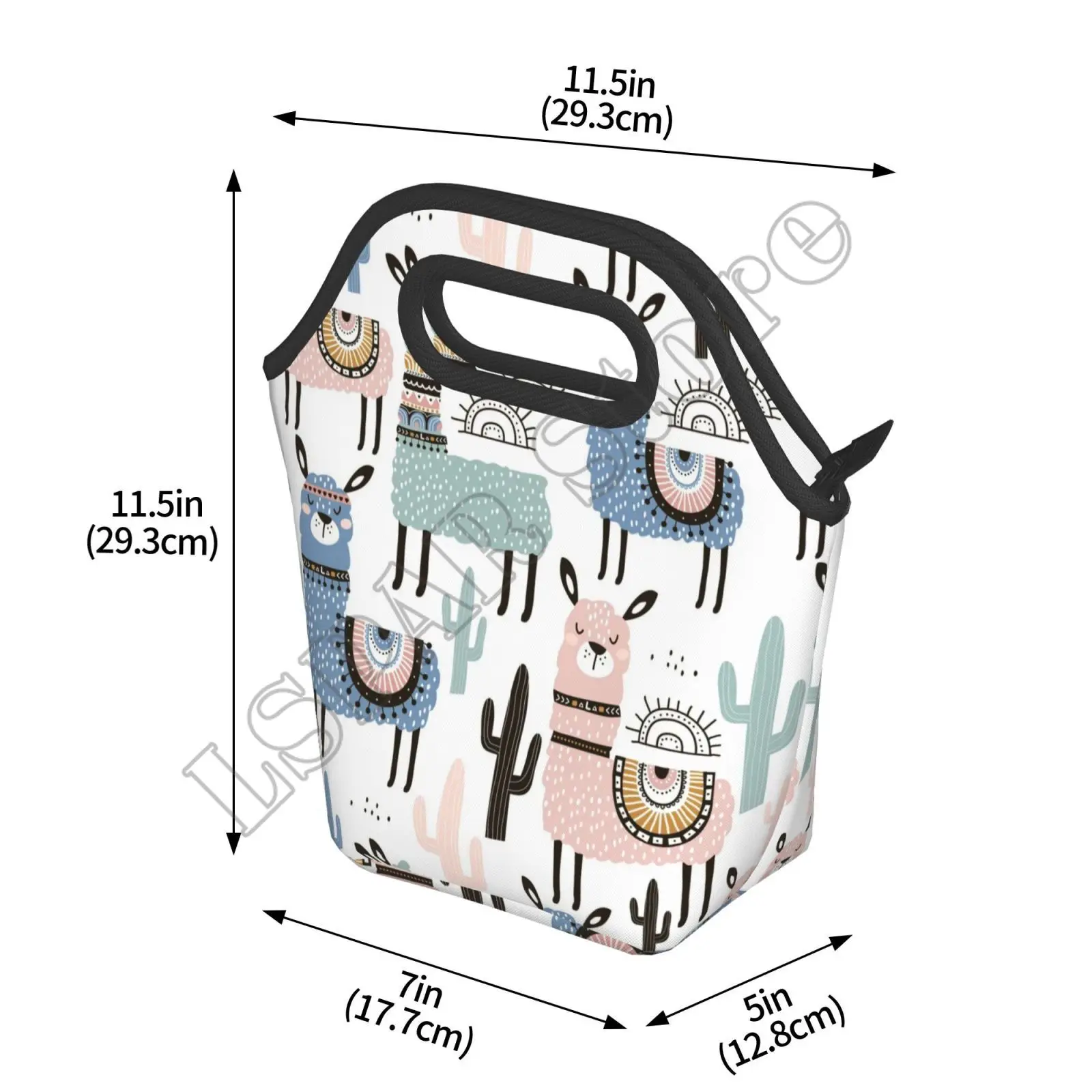 Neoprene Llama Bag Tropical Plant Cactus Alpaca Lunch Waterproof Lunch Tote Bag Cartoon Lunch Box Food Bento Lunch Handbag