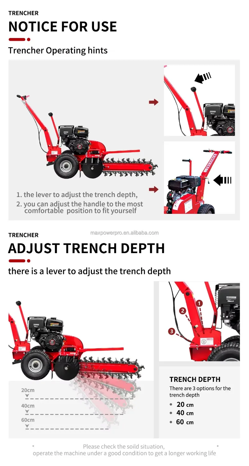 15HP EPA EU5 Certified Max Depth 600mm Portable Walk Behind Mini Chain Trencher