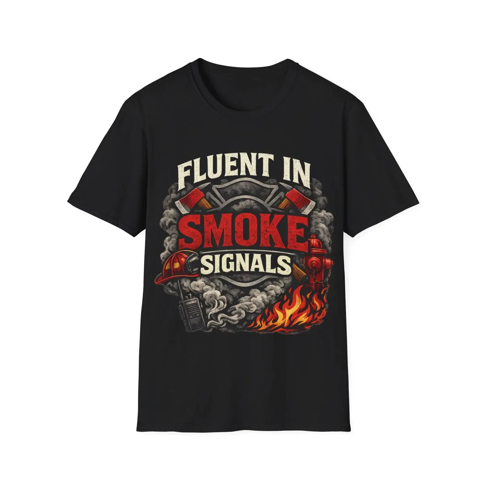 Fluent in Smoke Signals T Shirt Firefighter Vintage and Flame Design vintage Washed Soft fashion Unisex designer clothes Casual