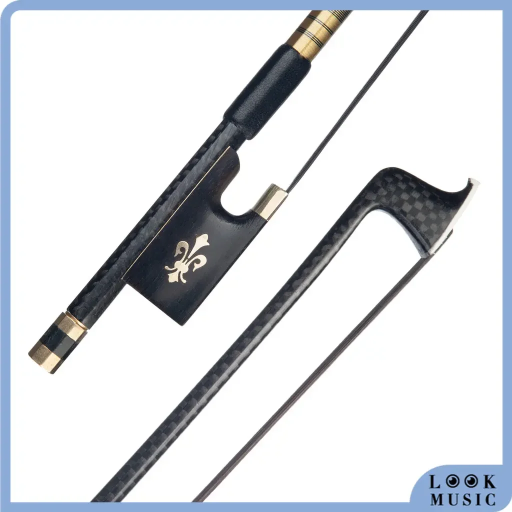 LOOK 4/4 Violin Bow Grid Carbon Fiber Round Stick W/ Ebony Frog Fiddle Bow Black Mongolian Horsehair