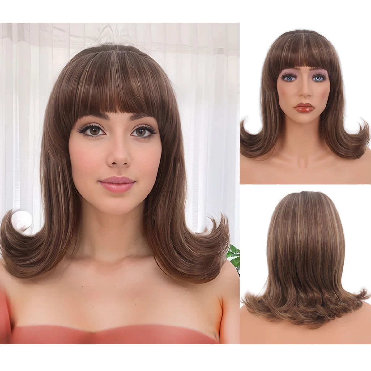 15inch Blonde Halloween Costume Party Wig 1960s Synthetic Hair Wig With Bang For Women