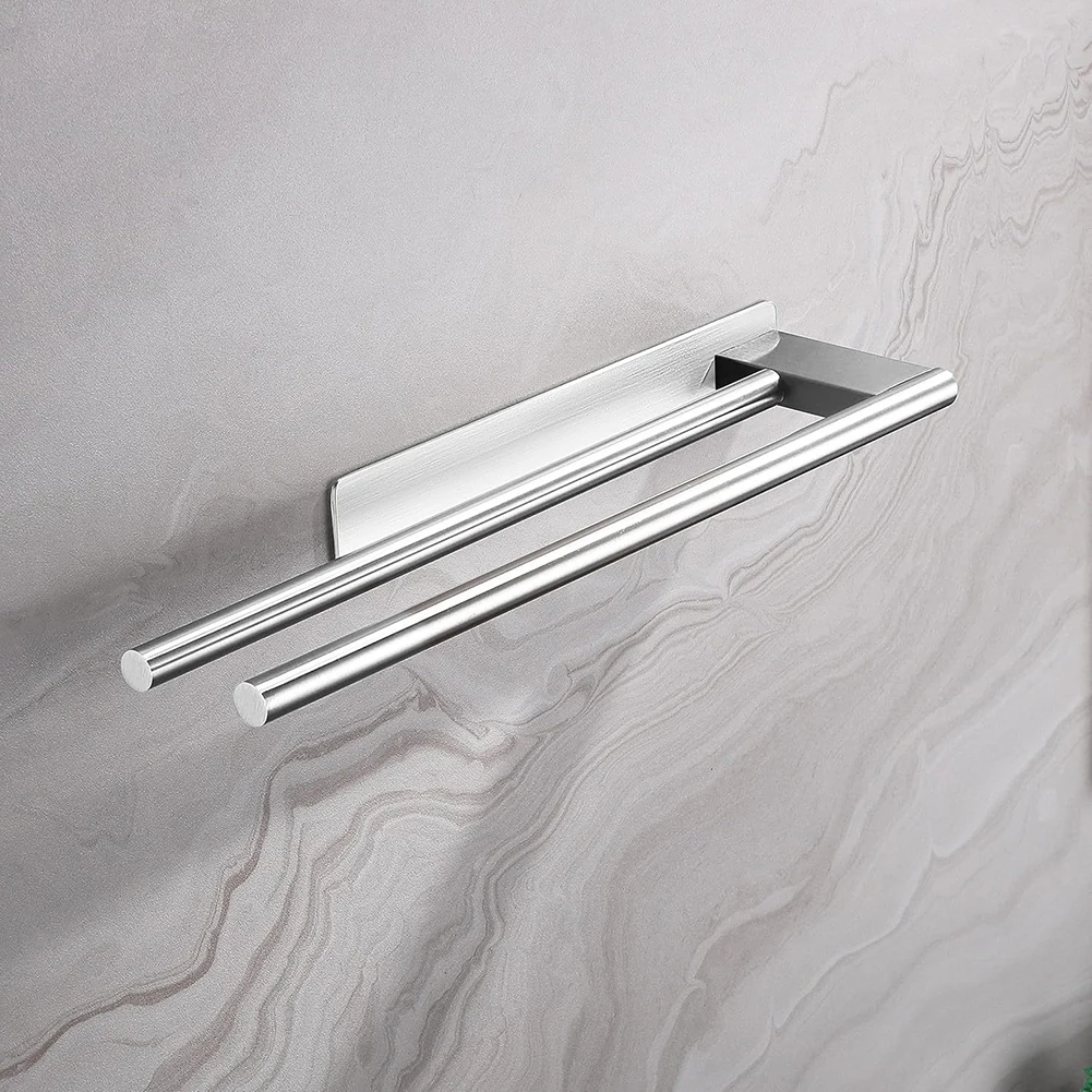 Bathroom Organizer Bathroom Towel Holder Silver Self-adhesive Towel Holder Dual Rod Design Towel for access Convenience