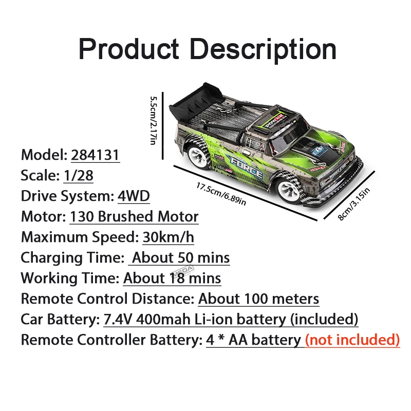 Wltoys 1/28 K989/K969/284131 RC High Speed Racing Mosquito Car 2.4GHz 4WD Off-Road Rally Drift Remote Control Car  Metal Chassis