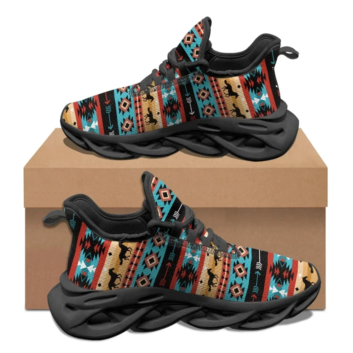 

Women's Summer Comfort Breathable Sneakers Hot African Tribal Art Totem Print Running Shoes Wear-resistant Lace Up Training Shoe