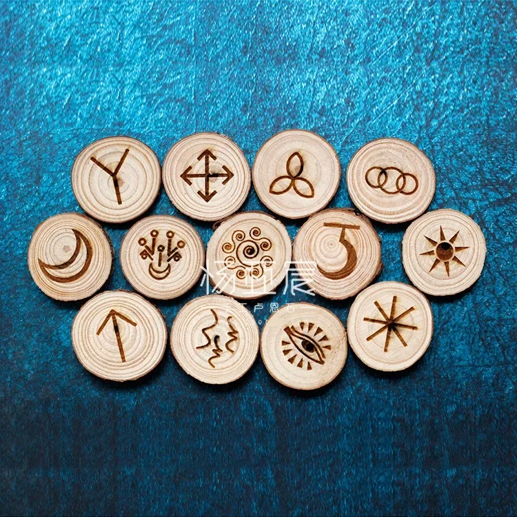 

13pcs/set handmade wood Viking runes symbols Gypsy Divination sign wizard ritual Props