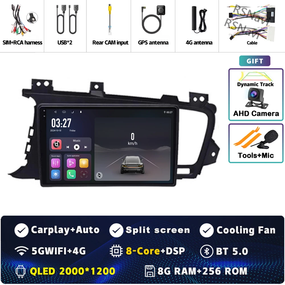 Plug en Play Android 15 Carplay Auto Qualcomm Scherm Autoradio Speler Voor KIA Kia K5 Optima 2011-2015 GPS Stereo Wifi + 4G DSP