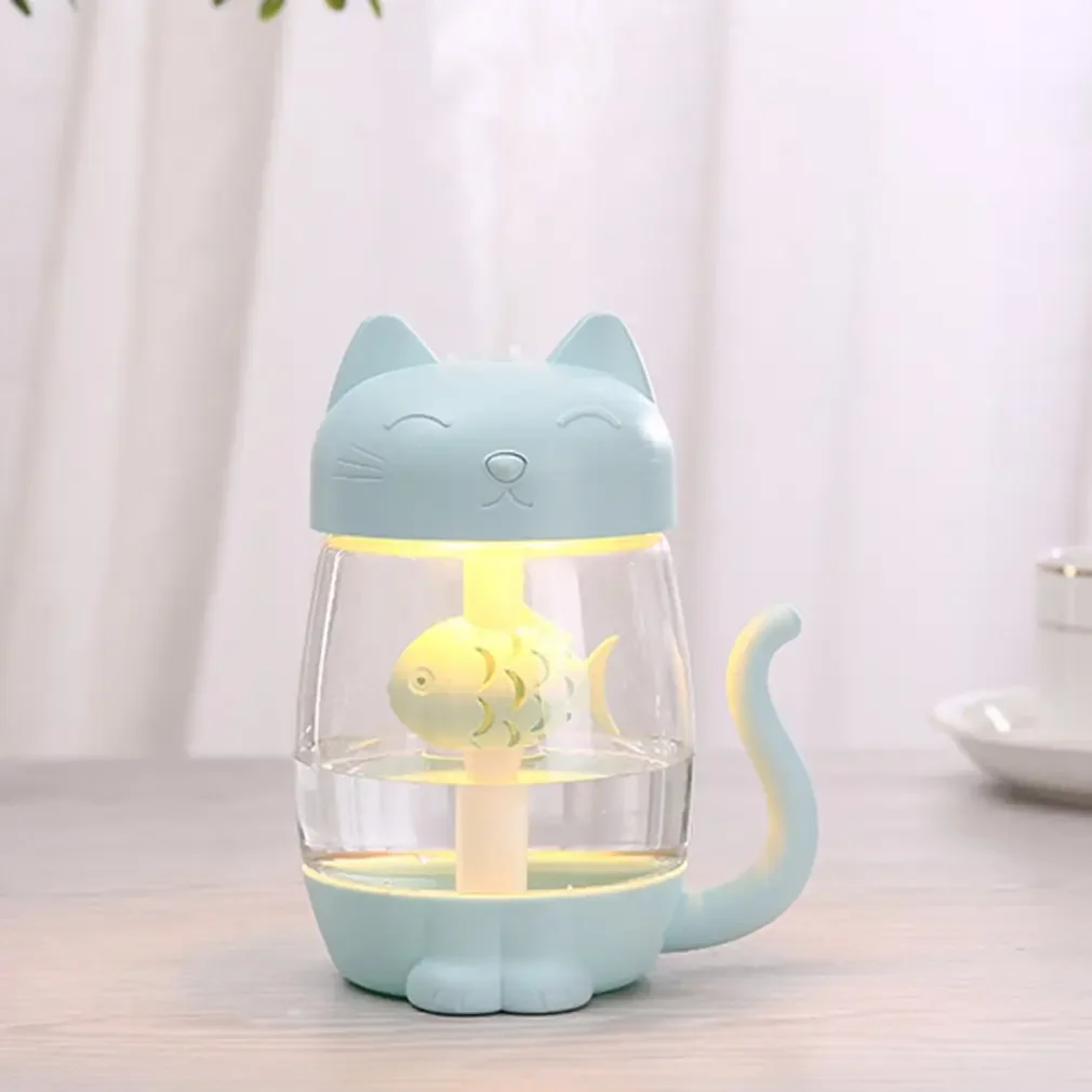 Cartoon Cat LED Light USB Humidifier for Kids - Ultra-Quiet Ultrasonic Cool Mist Air Humidifier for Infant Nursery Air diffuser