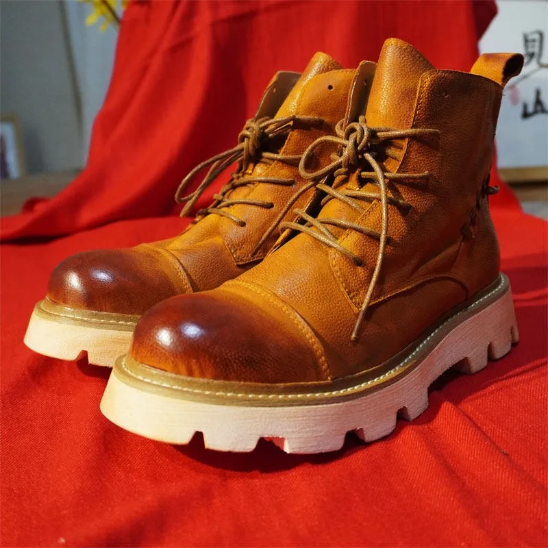 

British Style Fashion Work Shoes Men's Chelsea Genuine Leather High Top Cow Leather Thick Sole Platform Motorcycle Boots Male