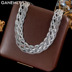 GANEMLY 316L Stainless Steel Silver Color Woven Chain Chokers Necklace For Women Fashion Neck Chain Waterproof Jewelry Gift