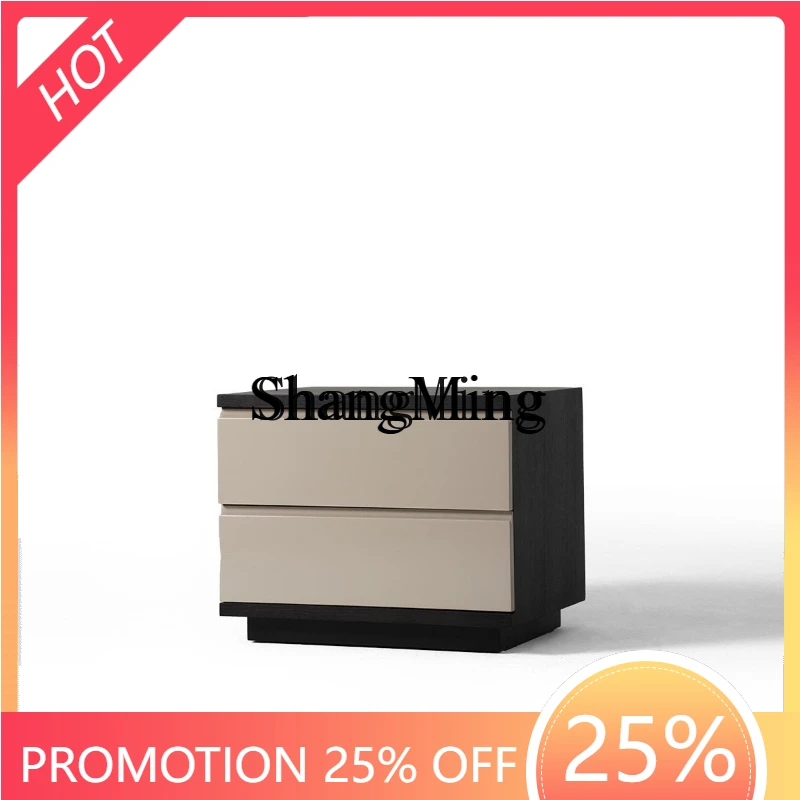 

ZYY minimalist smoky color bedside table solid wood paint bedside modern light luxury double drawer cabinet