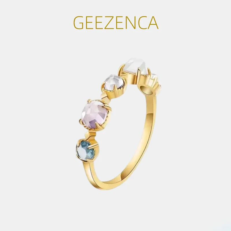 

Natural Topaz Amethyst Crystal S925 Silver Gold Plated Women's Ring Japanese Style Gemstone Rings Luxury Trendy Gift Party