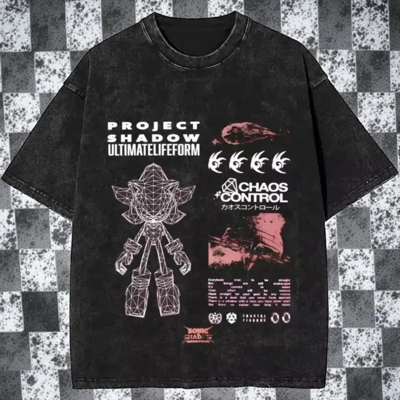 

Футболка Washed Shadow the Hedgehog — большая рубашка Sonic Gamer, уличная одежда в стиле аниме, рубашка Sega Gamer, рубашка Kanji Y2k