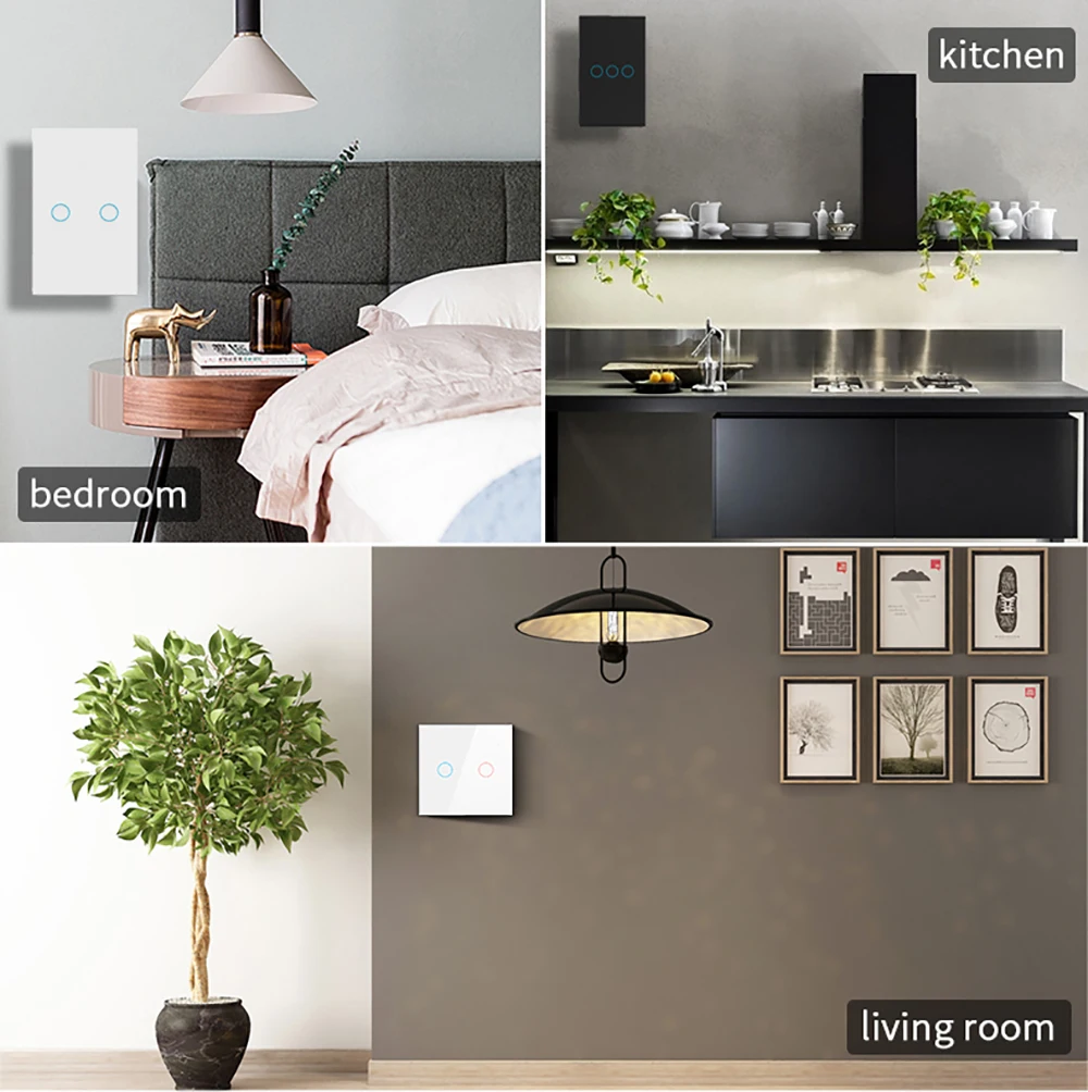 AC100-240 Touch Switch Power Led Panel Wall Light Switches Tempered Black White Crystal Glass 1/2/3 Gang Interruttore Switch