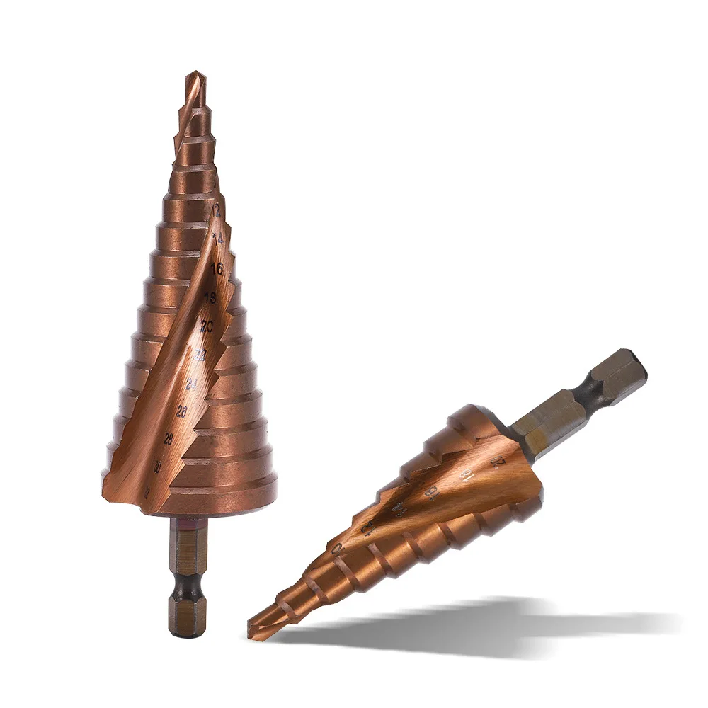 M35 Cobalt Step Drill Bit Spiral Groove Hex/Triangular Shank HSSCO Conical Drill Metal Perforator Hole Cutter Tool