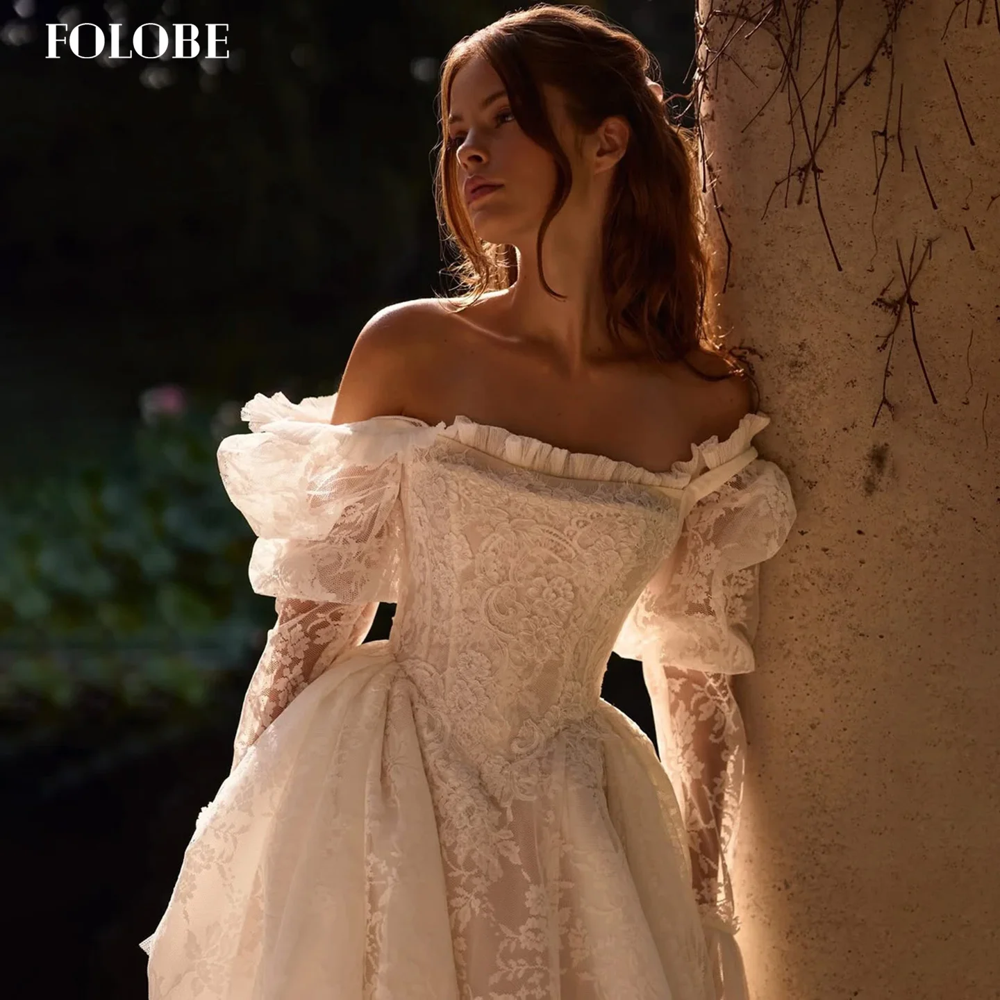 FOLOBE Off White 2025, A-Linie, Prinzessin, Spitze, Hochzeitskleid mit Jacke, Vintage, romantisches Brautkleid mit quadratischem Kragen, individuell gestaltet