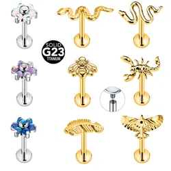 ASTM F136 G23 Titanium Snake Bee Feather Flower Labret Piercing Scorpion Eagle Daith Conch Earrings Insect Bird Lip Stud 16G