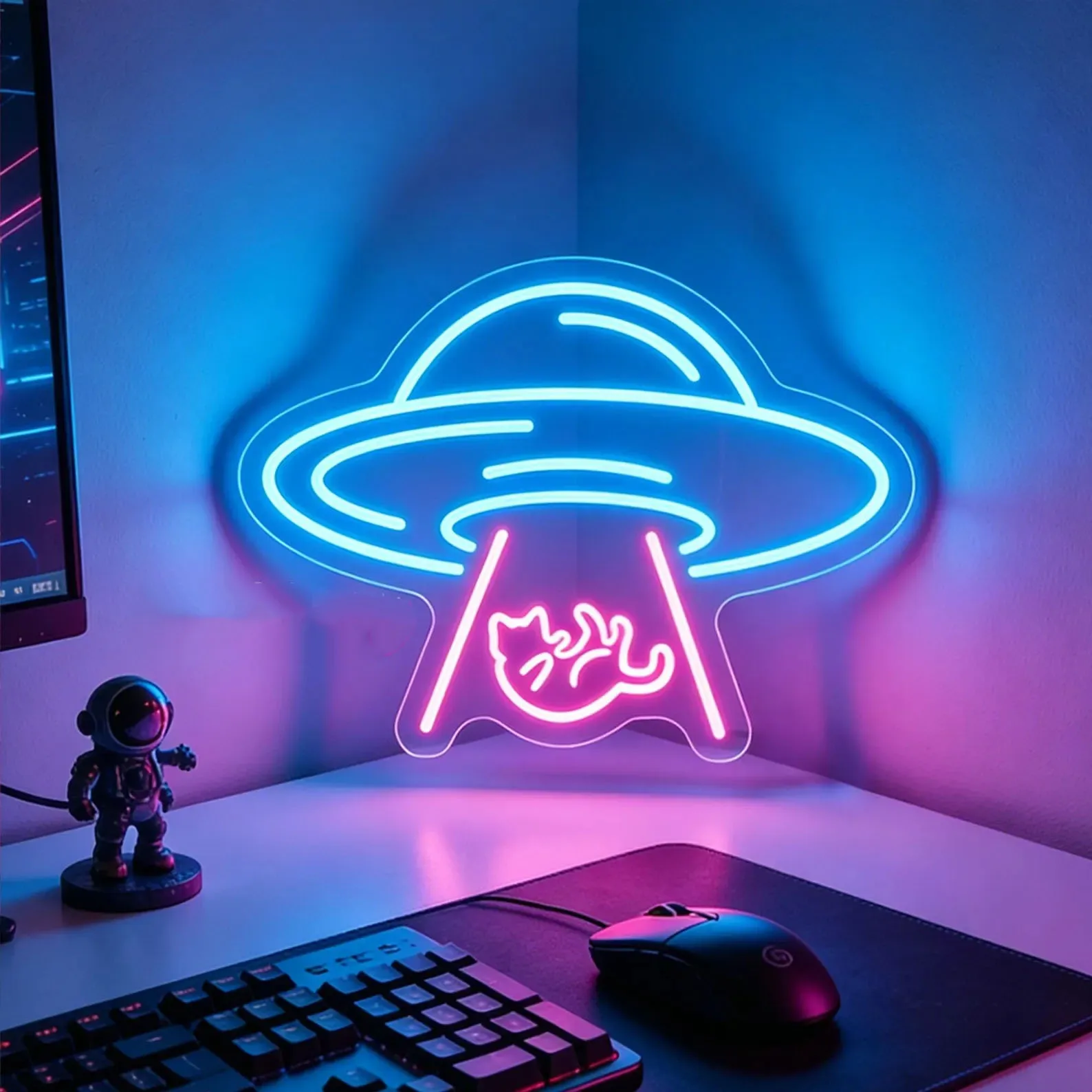 UFO Cat Neon Sign,Alien Cat LED Neon,Cute Cat Wall Decor,Gaming/Space Room Decor,Kawaii Bedroom Neon Sign,Cat Lover Gift