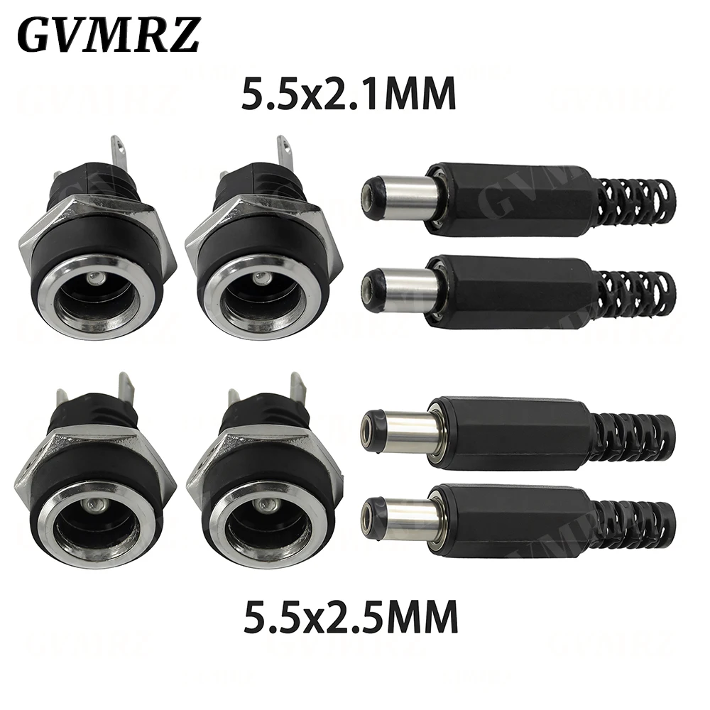 5 أزواج 3A 12 فولت 5.5x2.1 مللي متر البلاستيك ذكر المقابس DC022 تيار مستمر مقبس الطاقة أنثى جاك المسمار الجوز لوحة جبل موصل 5.5*2.5 مللي متر #5
